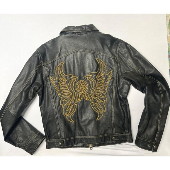 Harley-Davidson Leather Jacket Embroidered Angel Wings Leather Jacket Size M/L - Picture 4 of 13